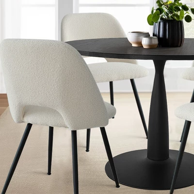 Haven+Edwin 5-Piece Black Round-Shaped Dining Table Set With 4 Upholstered Bouclé Fabric Dining Chair With Black Legs-The Pop Maison - Image 3