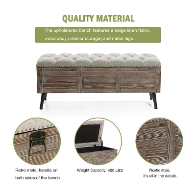 LuxenHome 47.2-Inch Wide Upholstered Wood Storage Bench. - Image 2