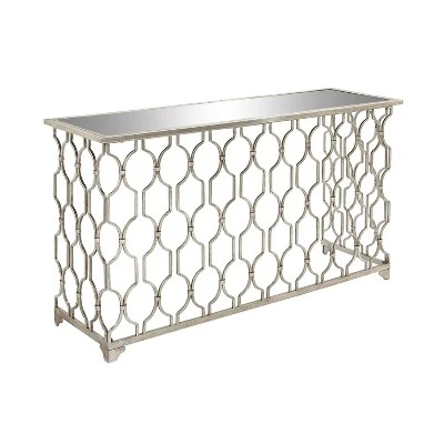 Contemporary Metal Pattern Console Table Silver - Olivia & May - Image 4