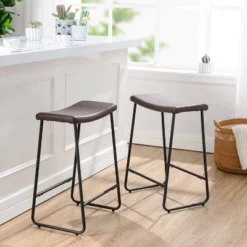 Set Of 2 Easton Saddle Counter Height Barstools Brown/Black - Acessentials