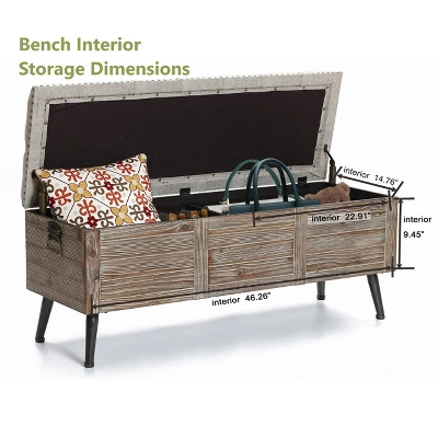 LuxenHome 47.2-Inch Wide Upholstered Wood Storage Bench. - Image 3