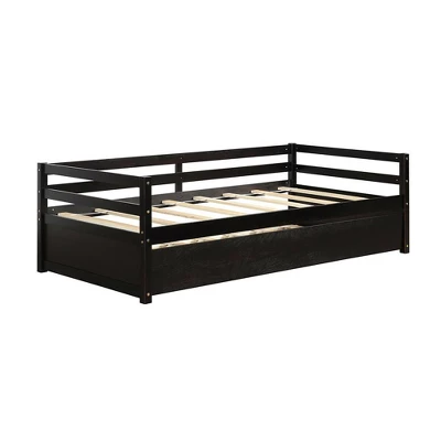 Costway Twin Size Trundle Daybed Wooden Slat Support Mattress Platform For Kids EspressoWhite - Image 12