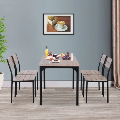 HOMCOM 5-Piece Dining Table Furniture Set Modern Industrial Table With 4 Chairs For Dining Room, Kitchen