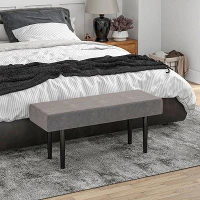 HOMCOM 39.25" End Of Bed Bench, Upholstered Entryway Bench With Steel Legs, Bedroom Bench, Gray - Image 2