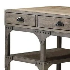 Wood And Metal Desk With 3 Drawers And 2 Side Shelves Brown/Gray - Benzara