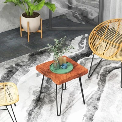 Costway Square End Table Accent Side Table Reclaimed Teak Wood Plant Stand Patio Rustic - Image 3