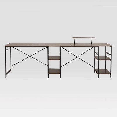 L Shape Industrial Desk With Storage Shelves Walnut - Techni Mobili - Image 9