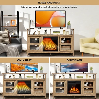 Costway 58'' Fireplace TV Stand W/18'' 1500W Electric Fireplace Up To 65'' Grey - Image 6