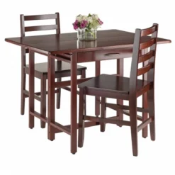 3pc Taylor Drop Leaf Dining Set With Ladder Back Chairs Walnut - Winsome