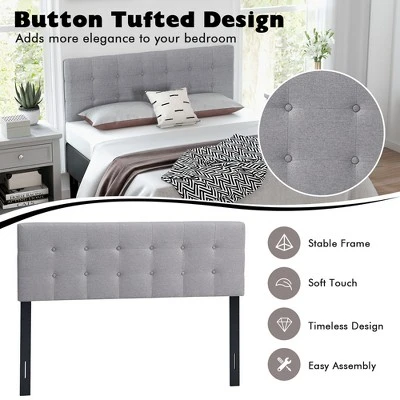 Costway Full/Queen Size Headboard Linen Fabric Upholstered Button Tufted Solid Wood Leg - Image 5