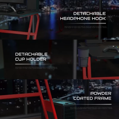 BlackArc Bravo Red Gaming Desk & Chair Set: High Back Gaming Chair With Lumbar Support & Adjustable Arms; Desk With Cupholder/Headphone Hook - Image 5