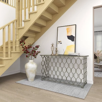 Contemporary Metal Pattern Console Table Silver - Olivia & May - Image 12