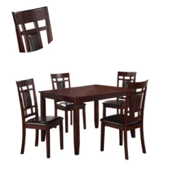 5pc Wooden And Leather Dining Set Brown/Black - Benzara