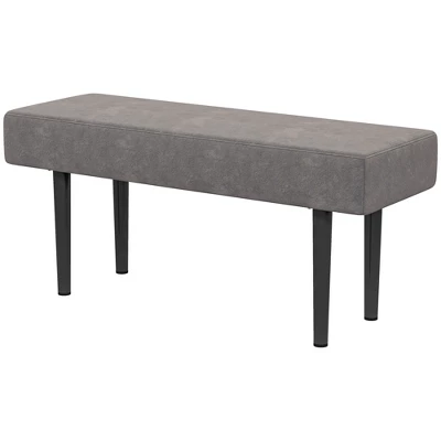 HOMCOM 39.25" End Of Bed Bench, Upholstered Entryway Bench With Steel Legs, Bedroom Bench, Gray - Image 3