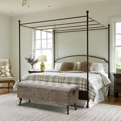 LuxenHome 47.2-Inch Wide Upholstered Wood Storage Bench. - Image 5