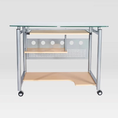 Rolling Computer Desk Glass/Silver - Techni Mobili - Image 2