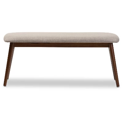Flora Mid-Century Modern Light Gray Fabric & Oak Medium Brown Finishing Wood Dining Bench - Baxton Studio