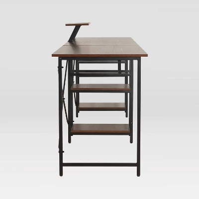 L Shape Industrial Desk With Storage Shelves Walnut - Techni Mobili - Image 5