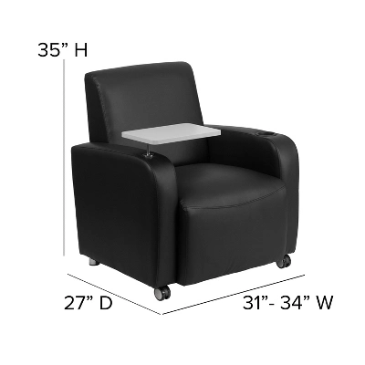Flash Furniture LeatherSoft Guest Chair With Tablet Arm, Front Wheel Casters And Cup Holder - Image 2