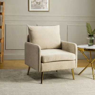 Giovann Wooden Upholstered Accent Chair Comfy Armchair Living Room And Bedroom Armchair With Metal Legs | Karat Home