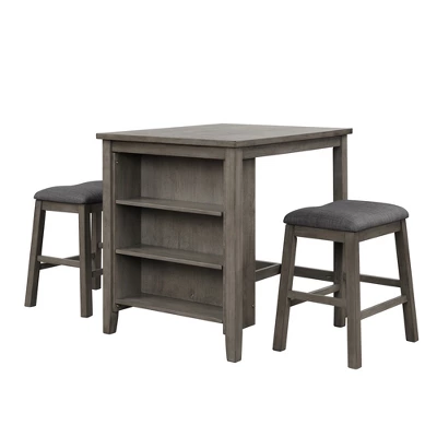 3-Piece Counter Height Dining Table Set With Storage Shelf And Padded Stools-ModernLuxe