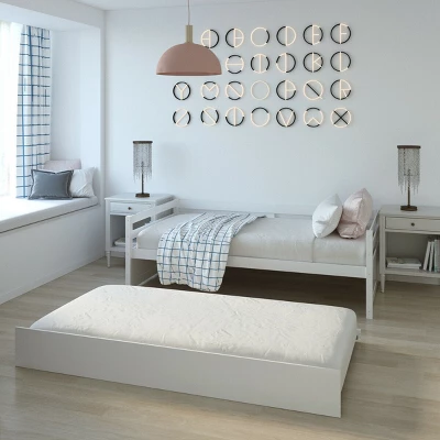Costway Twin Size Trundle Daybed Wooden Slat Support Mattress Platform For Kids EspressoWhite