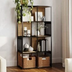 Hastings Home 4-Tier 8 Cube Style Bookcase, Oak