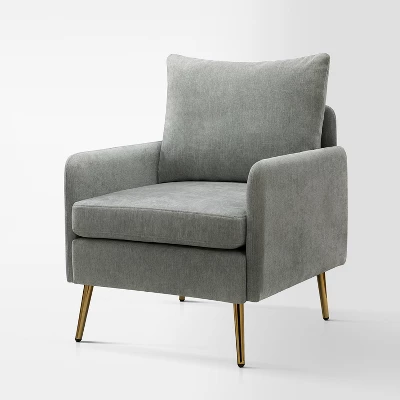 Giovann Wooden Upholstered Accent Chair Comfy Armchair Living Room And Bedroom Armchair With Metal Legs | Karat Home - Image 12