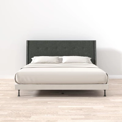 Glenwillow Home MCM Nailhead Trim Button Tufted MCM Wingback Upholstered Headboard - Image 5