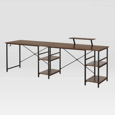 L Shape Industrial Desk With Storage Shelves Walnut - Techni Mobili - Image 6