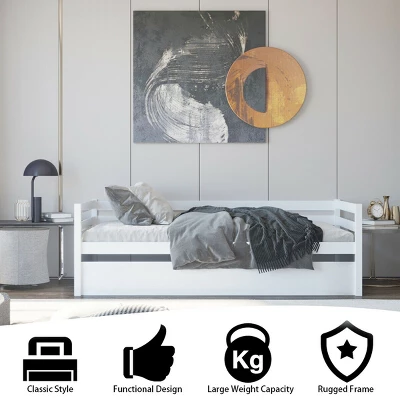 Costway Twin Size Trundle Daybed Wooden Slat Support Mattress Platform For Kids EspressoWhite - Image 6