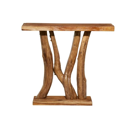 Contemporary Teak Wood Console Table Brown - Olivia & May - Image 5