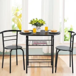 Costway 3 PCS Dining Set Table And 2 Chairs Home Kitchen Breakfast Bistro Pub Furniture Black
