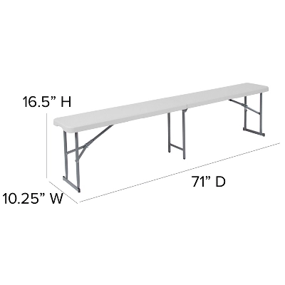 Flash Furniture 10.25''W X 71''L Bi-Fold Granite White Plastic Bench With Carrying Handle - Image 3