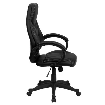 Emma And Oliver High Back Black LeatherSoft Curved Back Swivel Ergonomic Office Chair-Loop Arms - Image 2