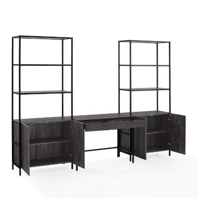 3pc Jacobsen Desk And Large Etagere Set Brown Ash - Crosley - Image 8