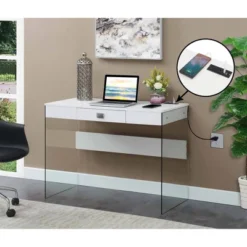42" SoHo Glass Desk With Charging Station - Breighton Home