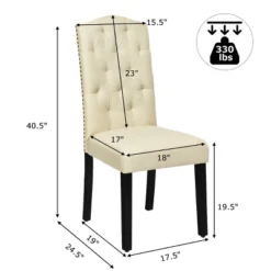 Costway Set Of 4 Tufted Dining Chair Upholstered W/ Nailhead Trim & Rubber Wooden Legs
