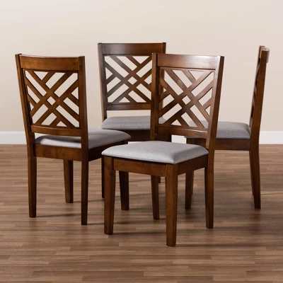Set Of 4 Caron Fabric Upholstered Wood Dining Chair Set Gray/Walnut - Baxton Studio - Image 4