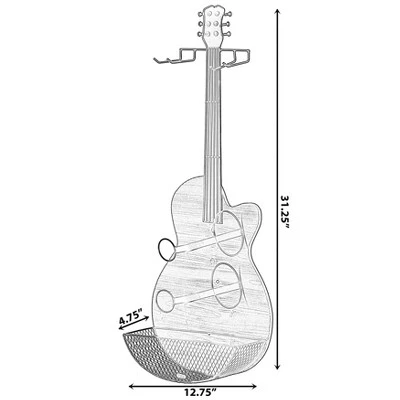 VintiquewiseBlack Metal Guitar Shaped Wine Rack Holder For Living Room, Dining, Or Entryway - Image 3