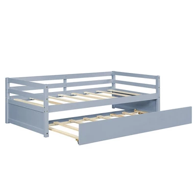 Costway Twin Size Trundle Daybed Wooden Slat Support Mattress Platform For Kids EspressoWhite - Image 11