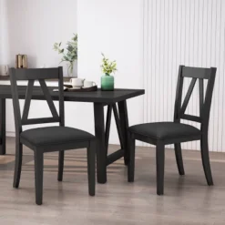 2pk Fairgreens Farmhouse Upholstered Wood Dining Chairs Black - Christopher Knight Home