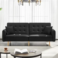 Yaheetech Convertible Sofa Bed Tufted Futon Couch With USB Ports For Living Room