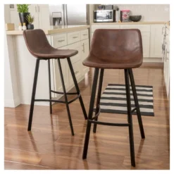 Set Of 2 30" Dax Faux Leather Barstool Brown - Christopher Knight Home