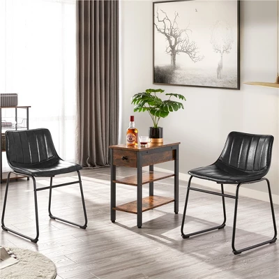 Yaheetech Pack Of 2 Industrial Armless Upholstered Faux Leather Dining Chairs Stools - Image 2
