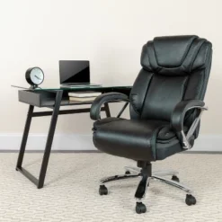 Emma And Oliver 500 Lb. Big & Tall Black LeatherSoft Ergonomic Office Chair With Extra Wide Seat