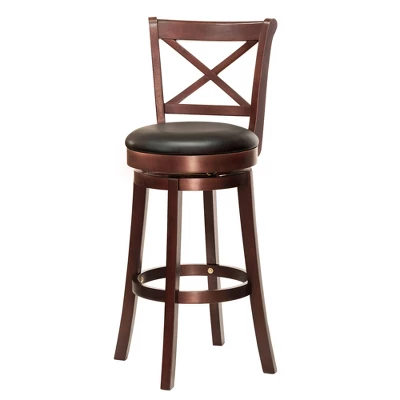 HOMCOM Traditional Bar Stool, 31 Inch Seat Height Barstool, Swivel PU Leather Upholstered Chair, With Cross Back And Rubberwood Frame - Image 3