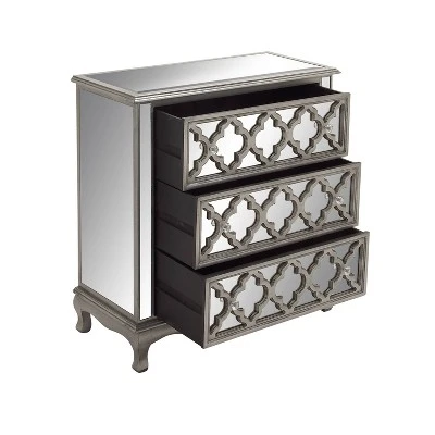Glam Quatrefoil Mirror And Wood Storage Chest Gray - Olivia & May - Image 6
