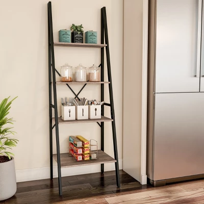 Hastings Home 4-Tier Ladder-Style Bookcase, Gray - Image 2
