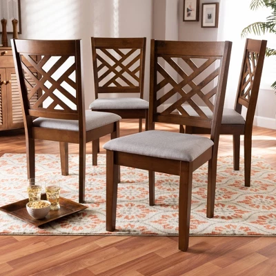 Set Of 4 Caron Fabric Upholstered Wood Dining Chair Set Gray/Walnut - Baxton Studio - Image 3